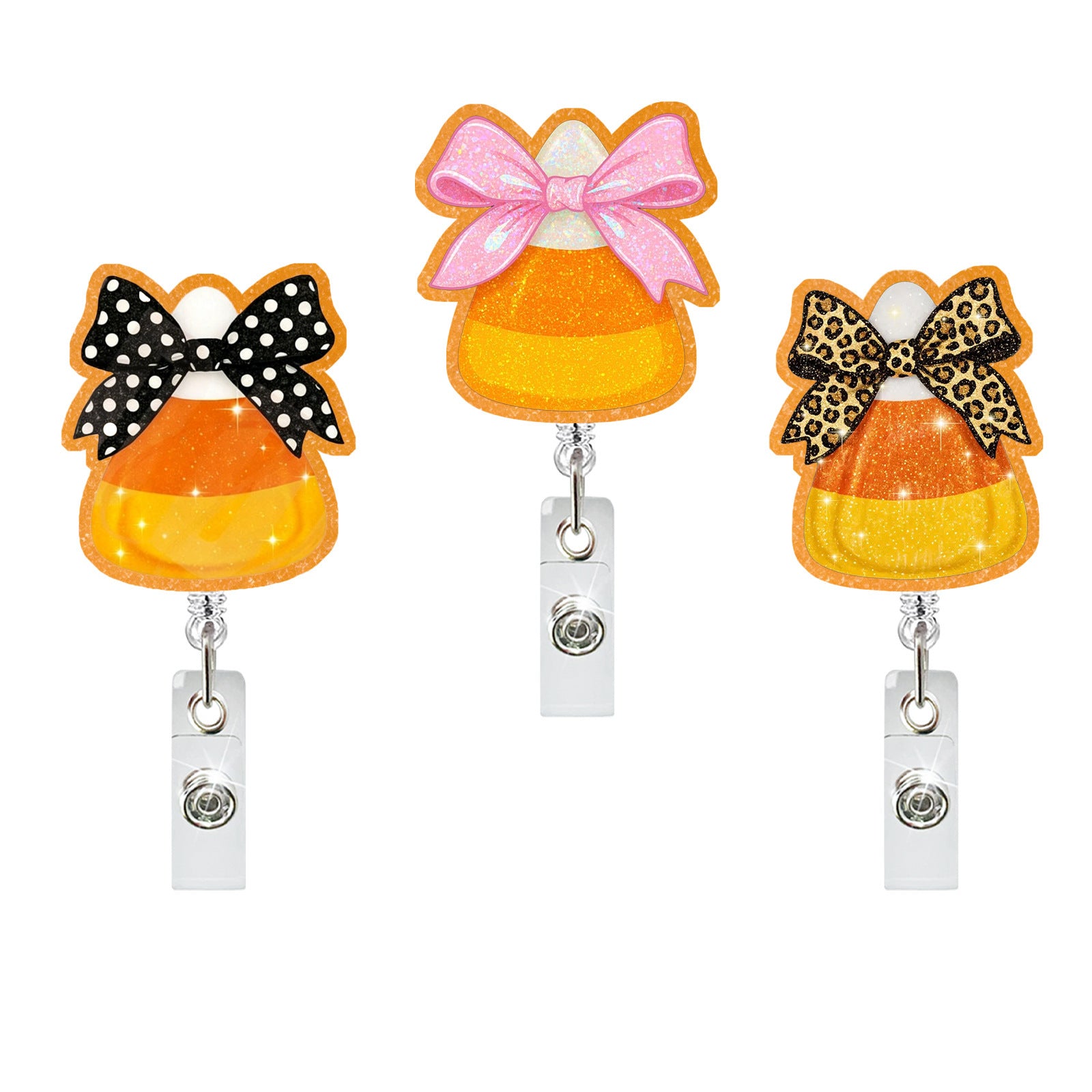 Wholesale Chic Bow Retractable Badge Reel with Glitter Acrylic Charm for Nurses and Teachers