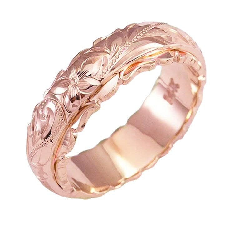 Wholesale Rose Flower 14k Gold Plated Floating Engraved Pinky Rings ACC-RS-Yudie004