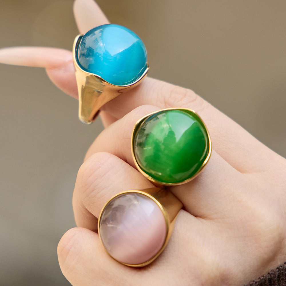 Wholesale Elegant Light-Luxury Stainless Steel Oval Opal Ring