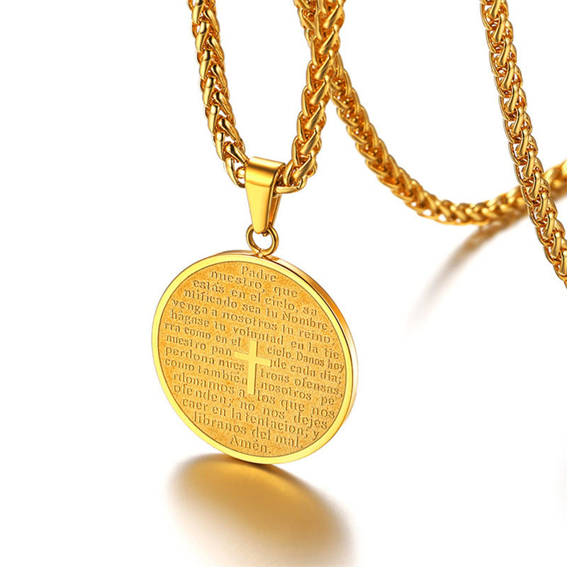 Wholesale Stainless Steel Circle Pendant Letter Cross Necklace Titanium steel ACC-NE-MS023