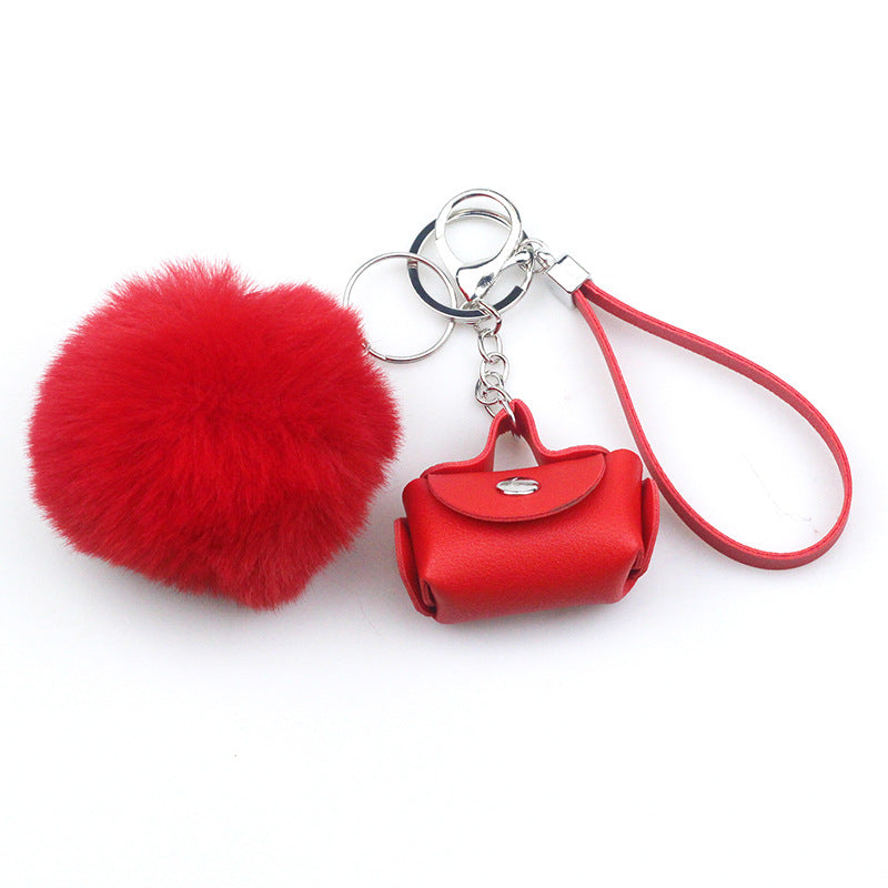 Wholesale Leather Coin Purse Fur Ball Set Keychain