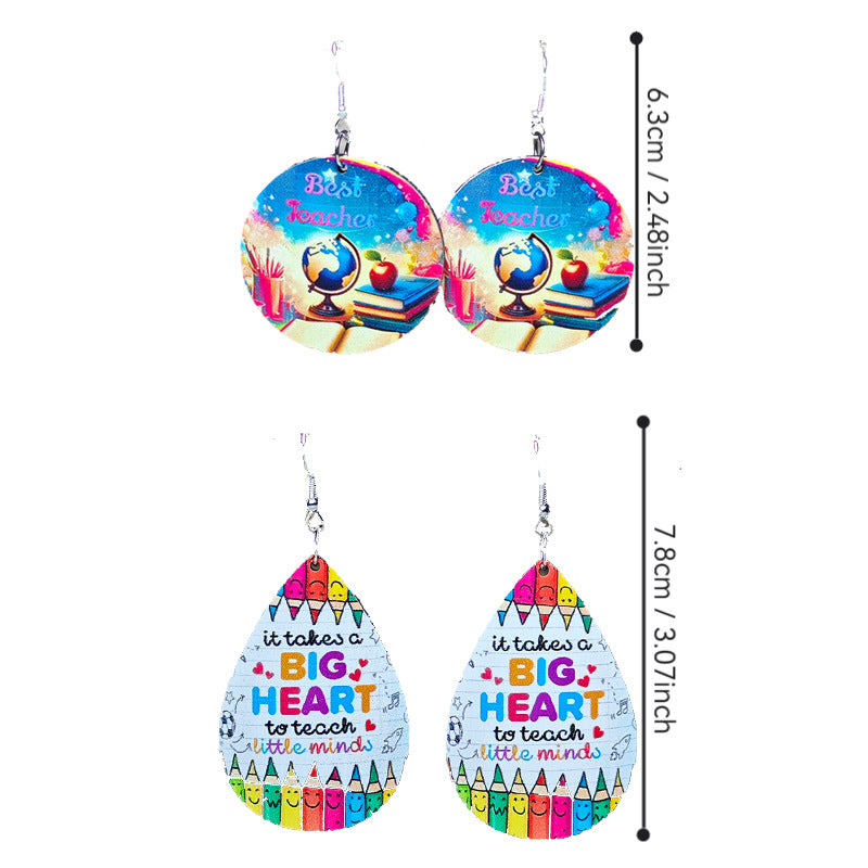 Wholesale  College Style Earrings Globe Apple Pencil Drop Earrings