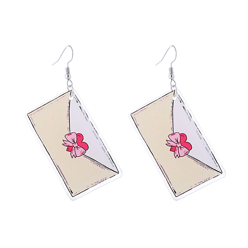 Wholesale Pink Valentine's Day Cute Cat Envelope Double Sided Acrylic Earrings