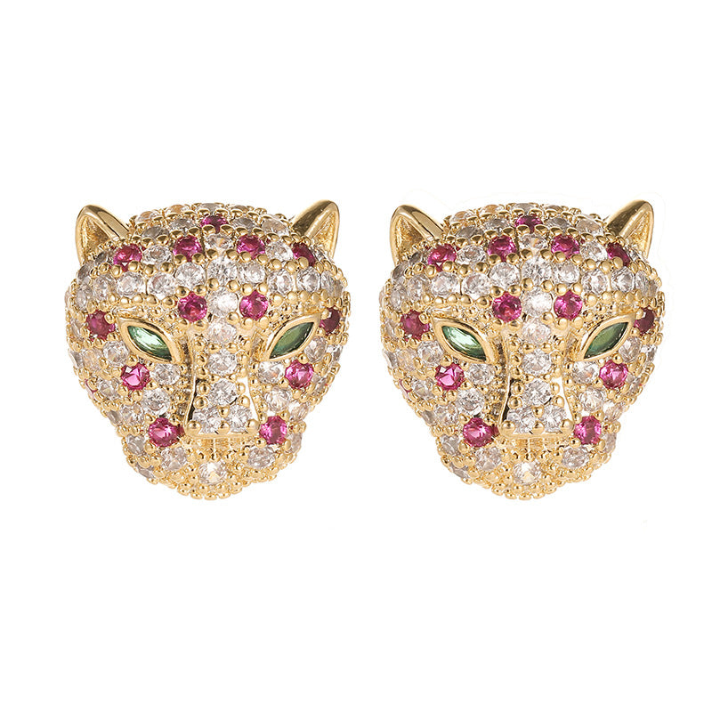 Wholesale light luxury leopard head earrings