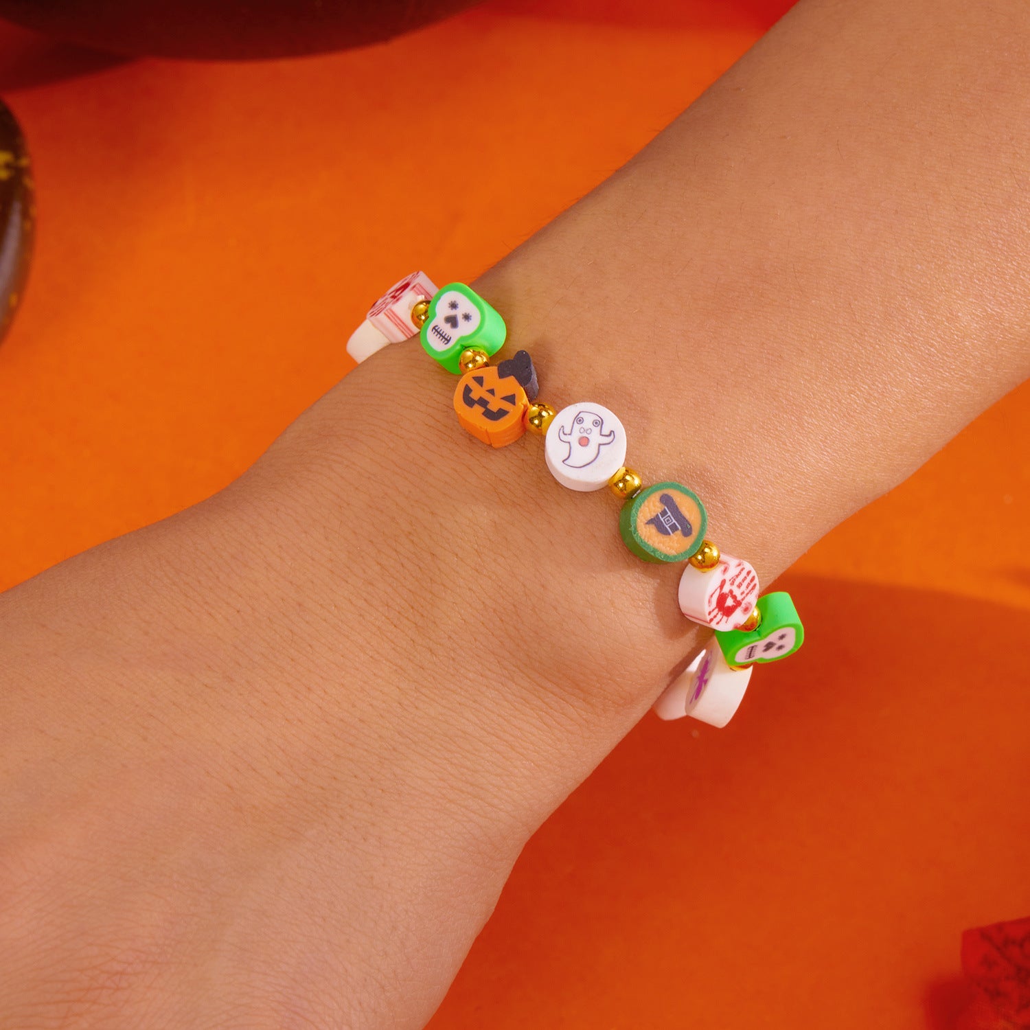 Wholesale   Pumpkin Ghost Cat Pumpkin Skull Contrasting Color Soft Bracelet