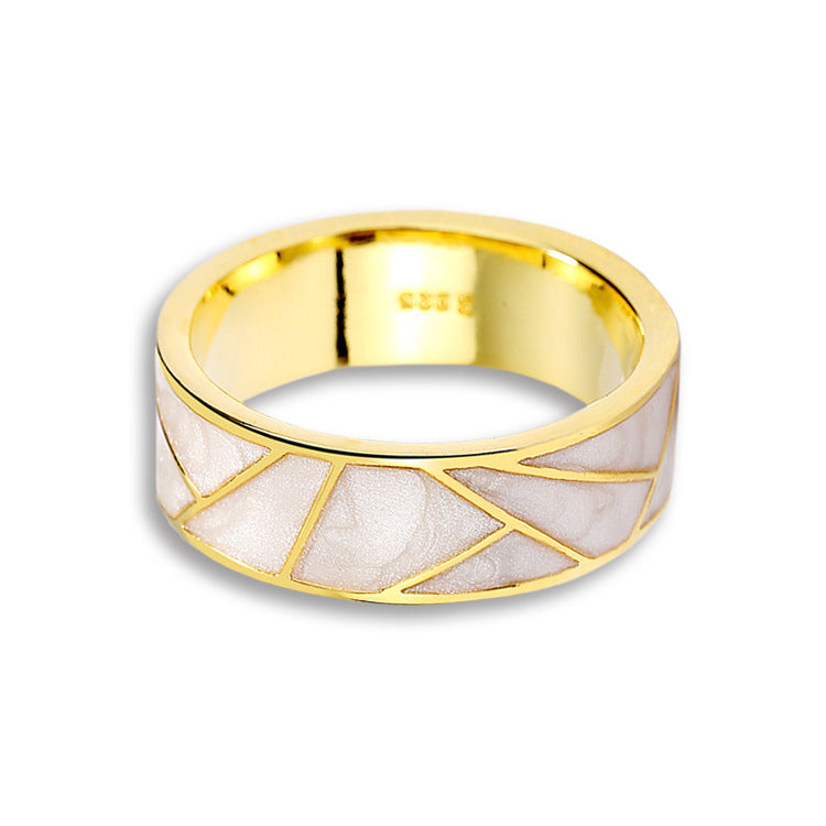 Wholesale  Retro  Enamel Ring Plated with 18K Gold  Geometric Texture Zircon Ring