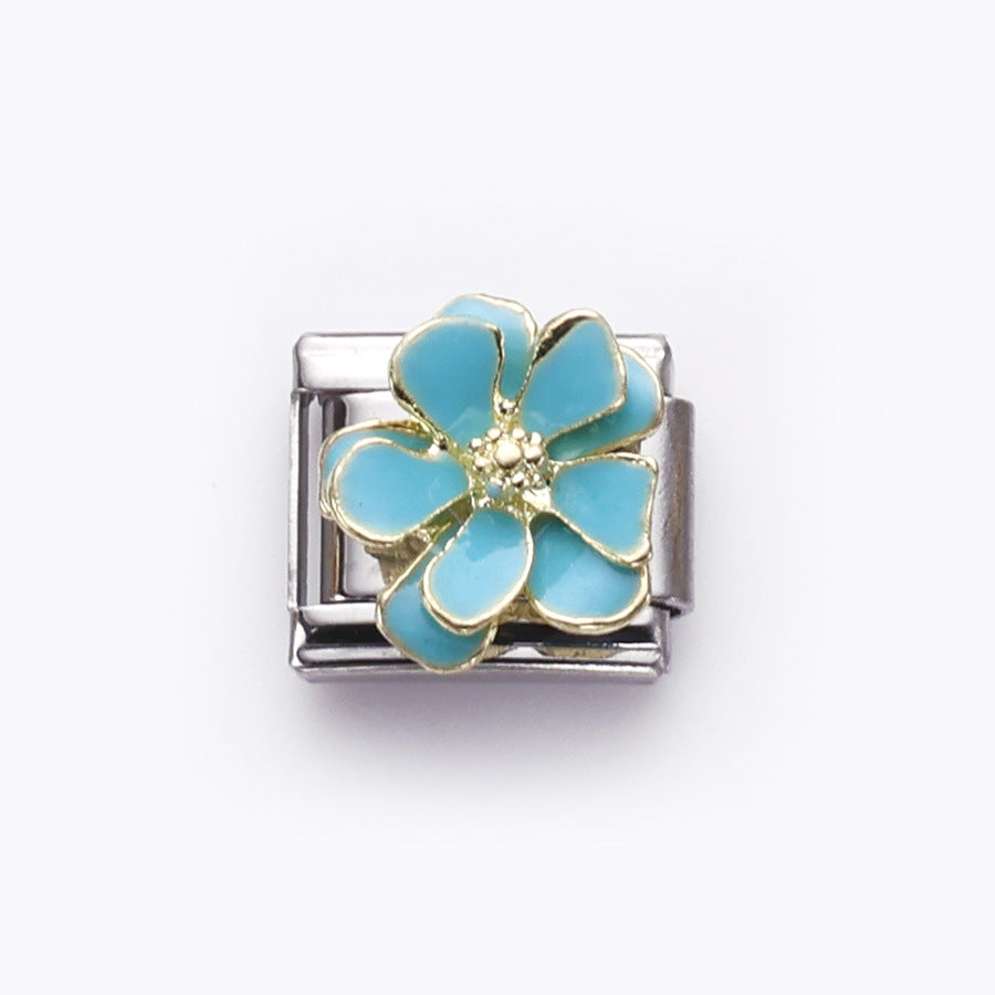 Wholesale 10pcs Italian Charm Bracelet 9mm DIY Splicing Flower Fruit Rainbow Series Stainless Steel Composable Bracelet