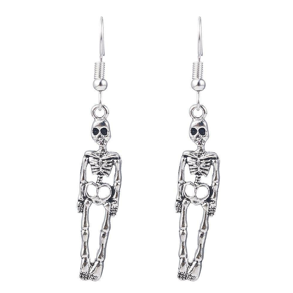 Wholesale  Skeleton Skull Drop Earrings Silver Tone Plated Zinc Alloy Trendy Fashion Accessory For Boutique Resale