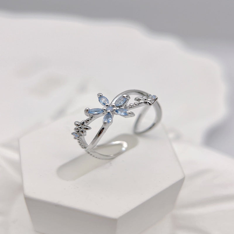 Wholesale Blue Small Flower Sea Branch Open Rings ACC-RS-YXY014