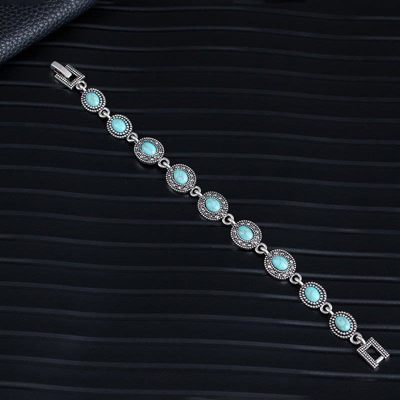 Wholesale Boho Ethnic Turquoise Bracelet Alloy Rhinestone Jewelry Accessory for Women