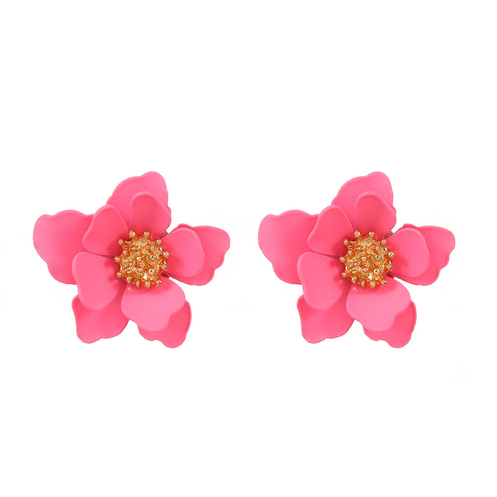Wholesale Baking Paint Finish Frosted Flower Earrings Trendy Multi Layer Petal Jewelry Accessory For Boutique Resale
