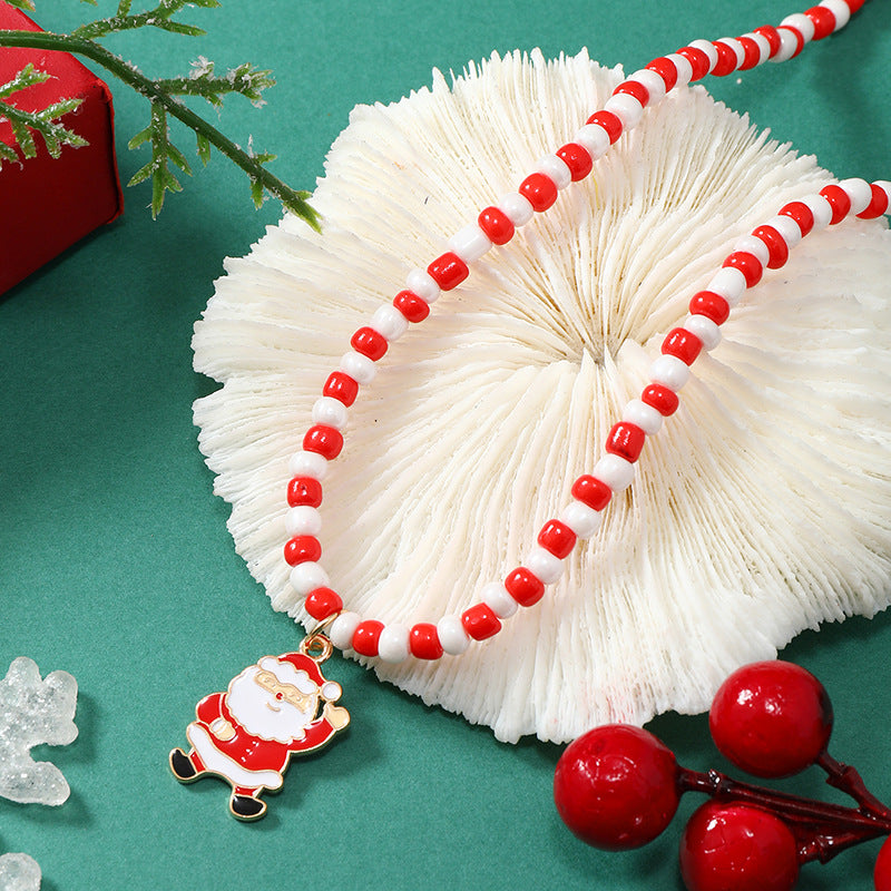 Wholesale Santa Claus Snowman Pendant Soft Ceramic Rice Bead Necklace ACC-NE-KaiQing003