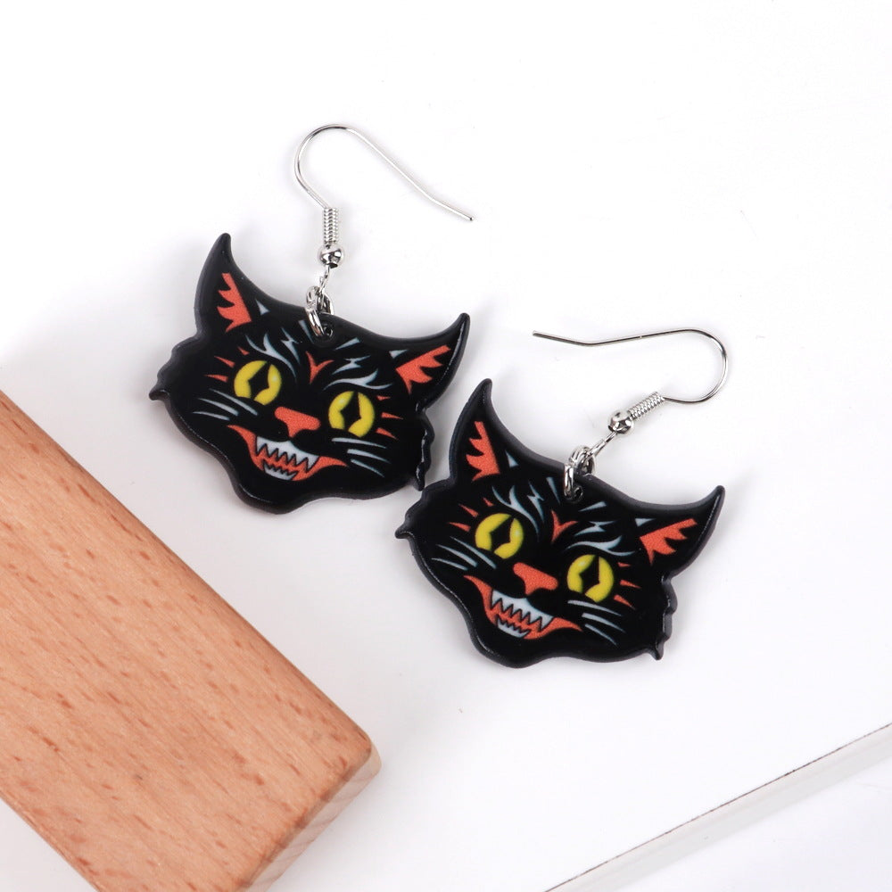 Wholesale Acrylic  Cat Witch Earrings – Funny Fashion Accessory Gift for Party Boutique Resale