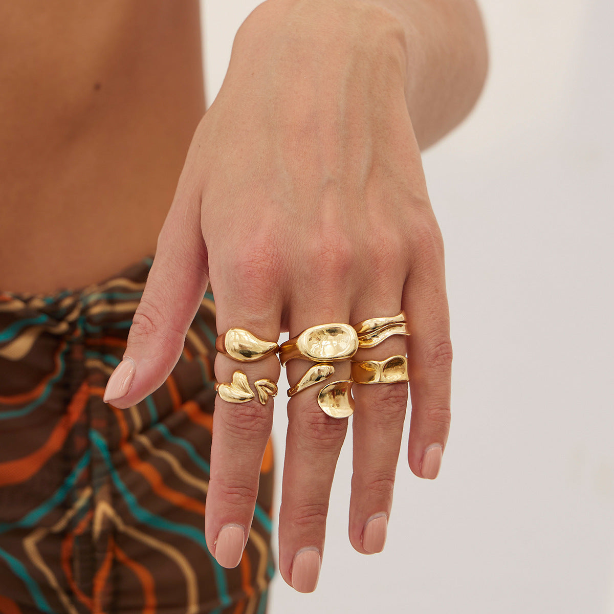 Wholesale Irregular alloy ring 3-piece set smooth geometric