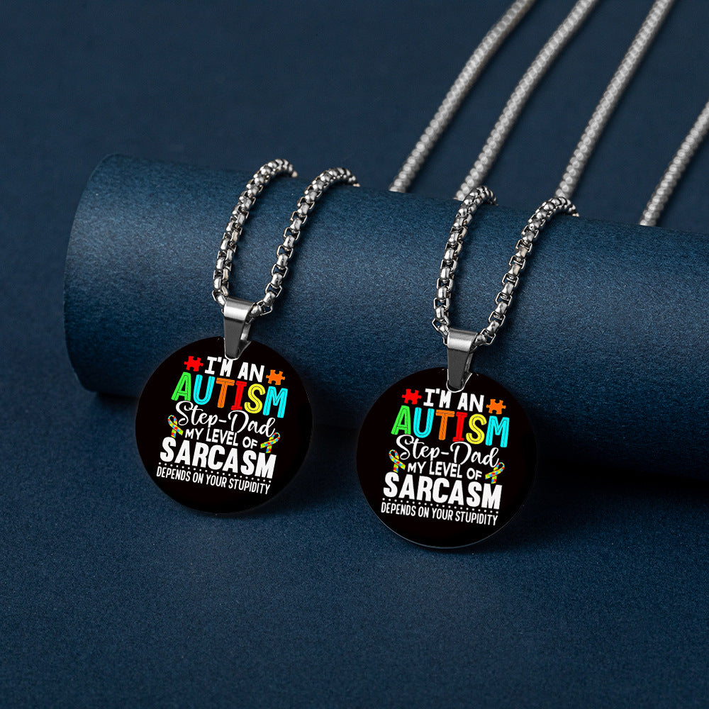 Wholesale Autism DAD Color Printed Pendant Stainless Steel Necklace Father's Day ACC-NE-HuanYu003