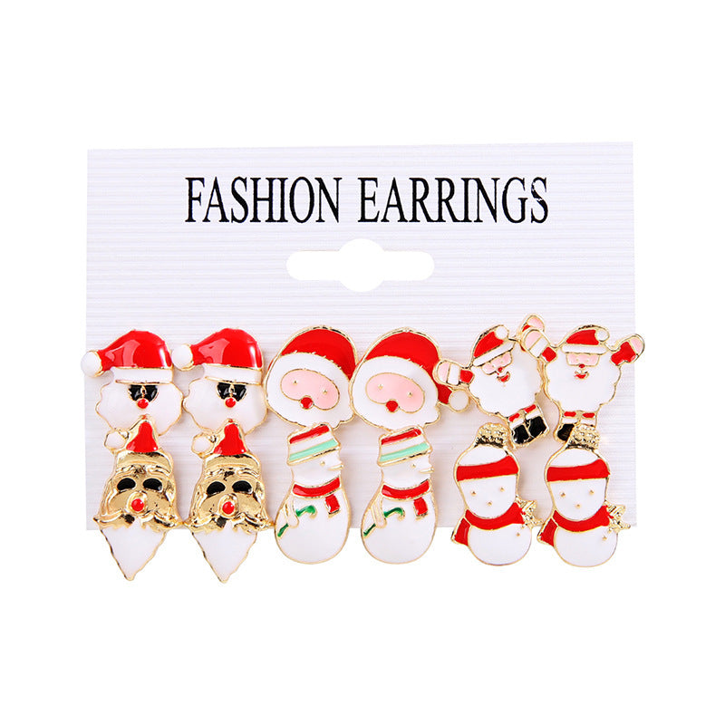 Wholesale Christmas Earrings 5 pairs Set Santa Claus Snowflake Earrings ACC-ES-Zhey006