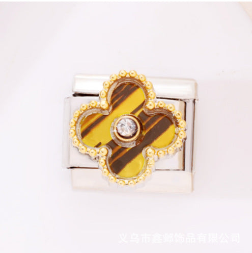 Wholesale 10pcs Italian Charm Bracelet 9mm DIY Splicing Removable Black Pink Four Leaf Clover Stainless Steel Composable Bracelet