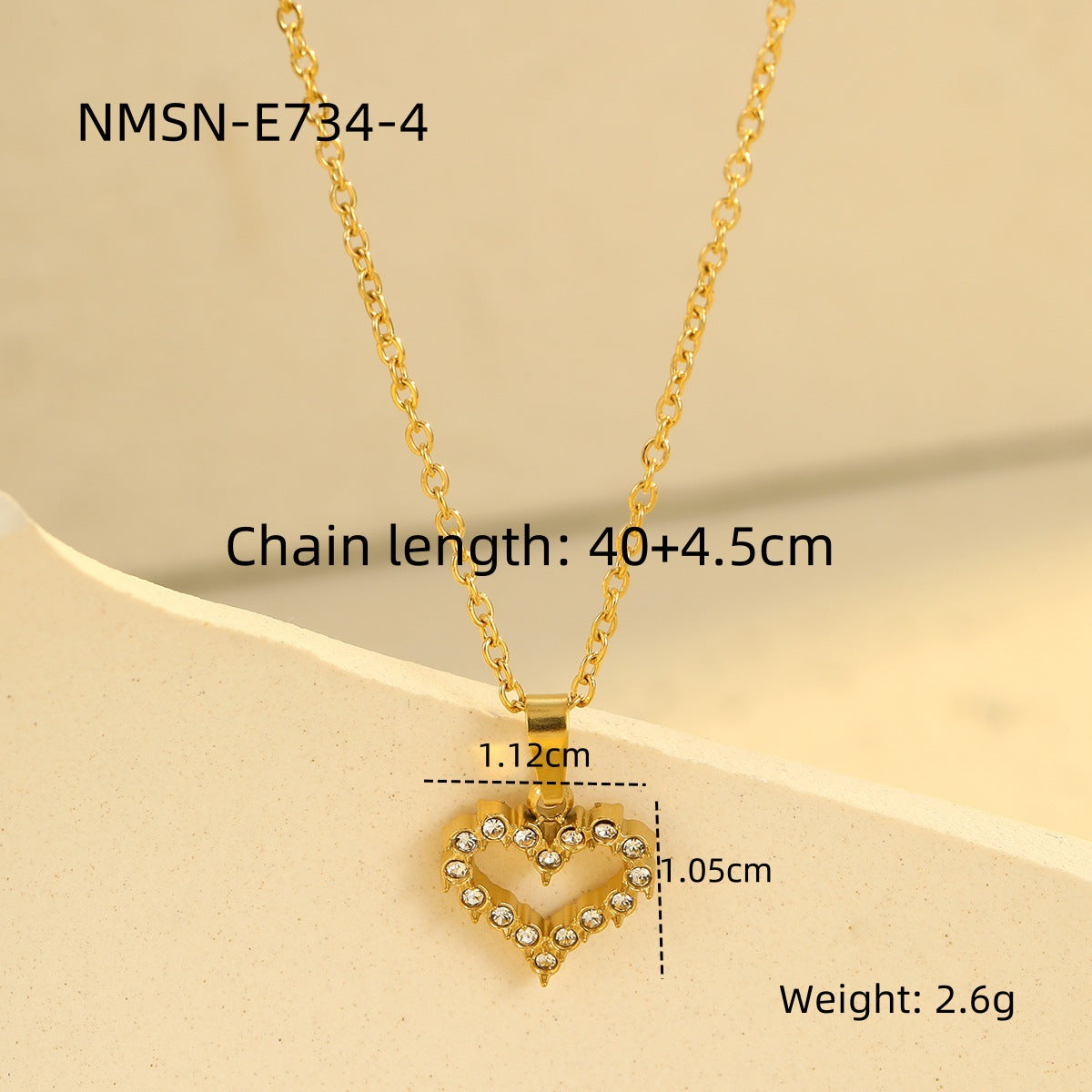 Wholesale Stainless steel heart necklace plated with 18k gold