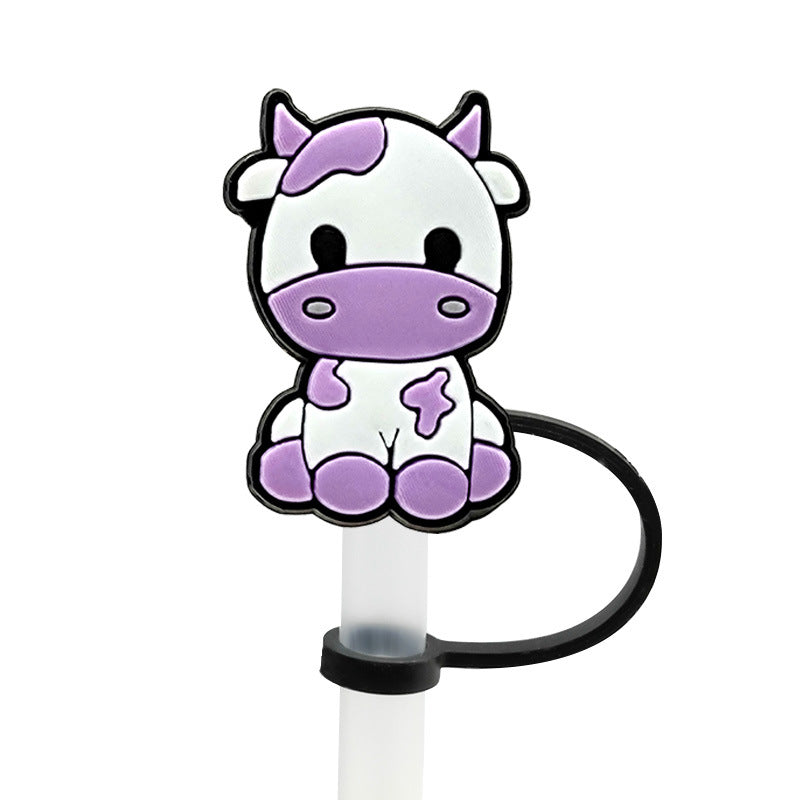 Wholesale 10PCS 7-8mm Cartoon Cow Milk Box Silicone Dustproof Straw Stopper Straw Tube Cap