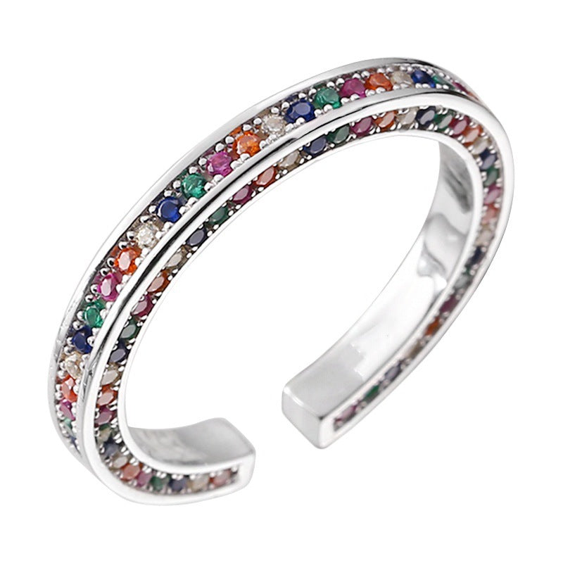 Wholesale Three-dimensional long diamond-studded open adjustable ring
