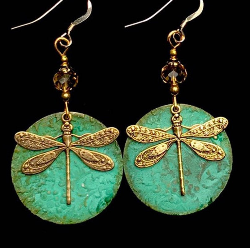 Wholesale  Retro Bronze Green Dragonfly Ethnic Style Simple Earrings