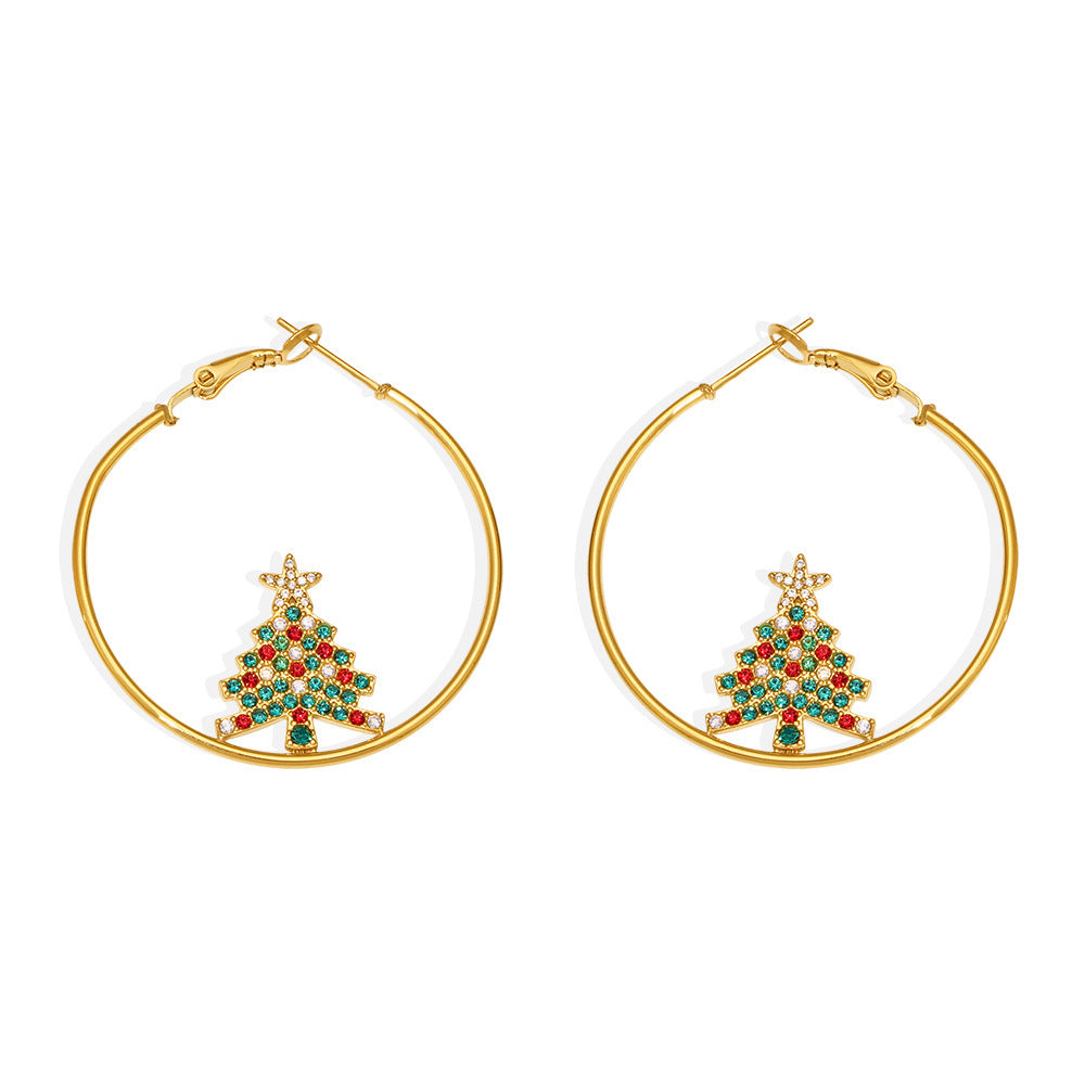 Wholesale Stainless steel 18K gold-plated Christmas enamel zircon necklace earring set