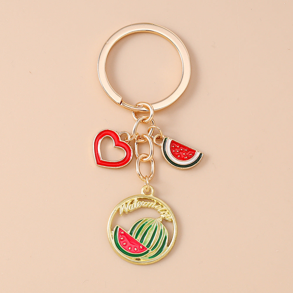 Wholesale  Fashion Simulation Watermelon Orange Key Ring Love Strawberry Apple Key Chain Fruit Bag Pendant