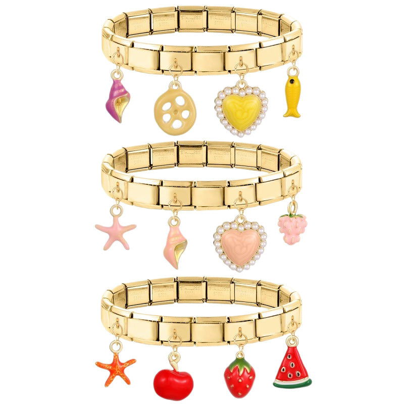 Wholesale Fruit Heart Star Pendant DIY Bracelet Charm Stainless Steel Gold Tone Jewelry Accessory