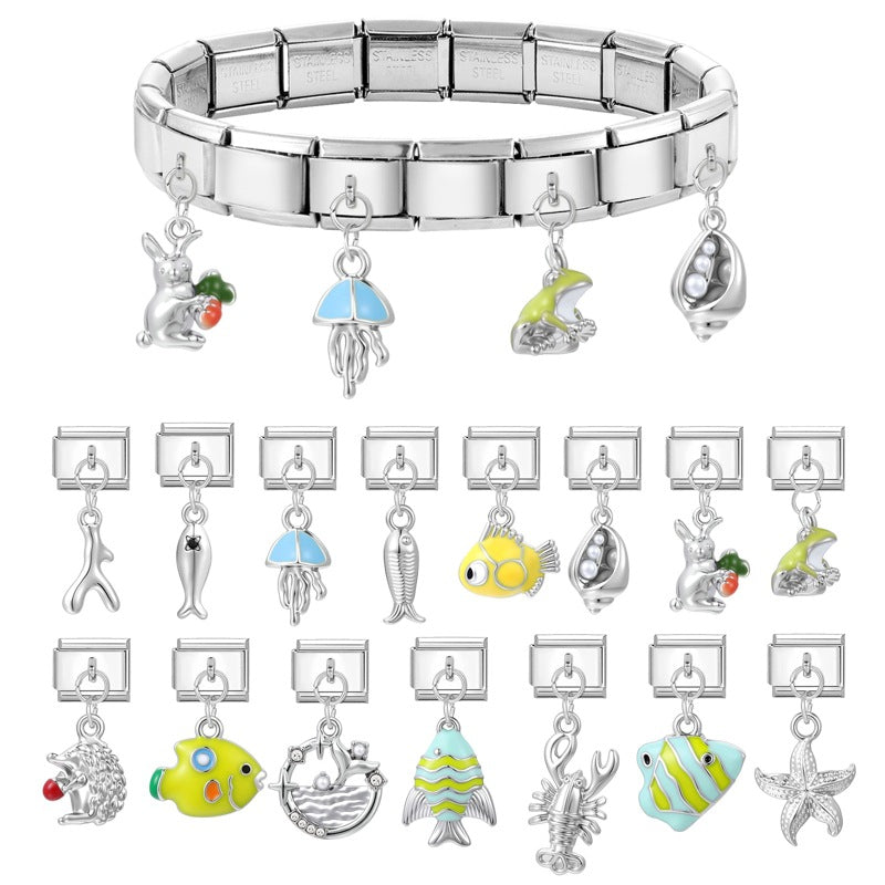Wholesale 9mm Italian Charm Starter Bracelets DIY Ocean Animal Series Pendants Stainless Steel Composable Bracelet