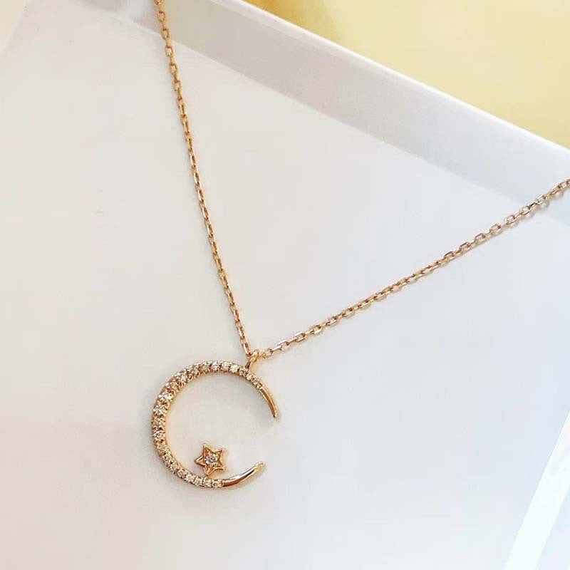 Wholesale Gold Plated Star Moon Pendant Necklace Zircon Chic Collarbone Chain Jewelry Accessory Boutique Resale