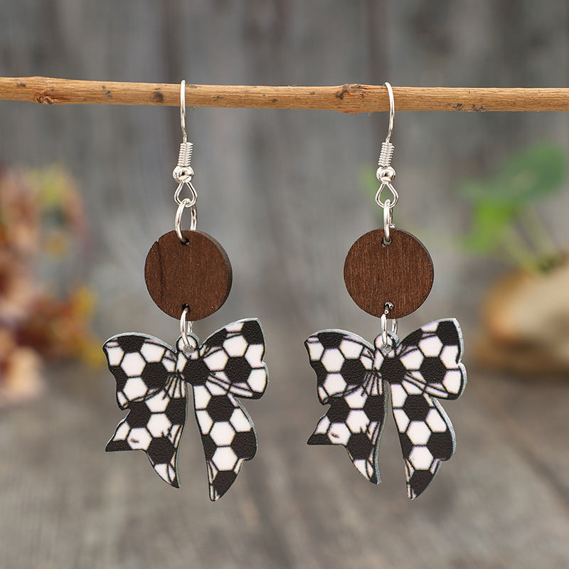 Wholesale Sports Style Bow Football Acrylic Earrings
