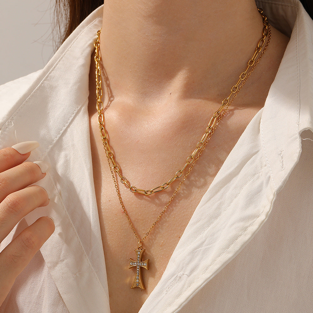 Wholesale Stainless steel cross multi-layered pendant necklace