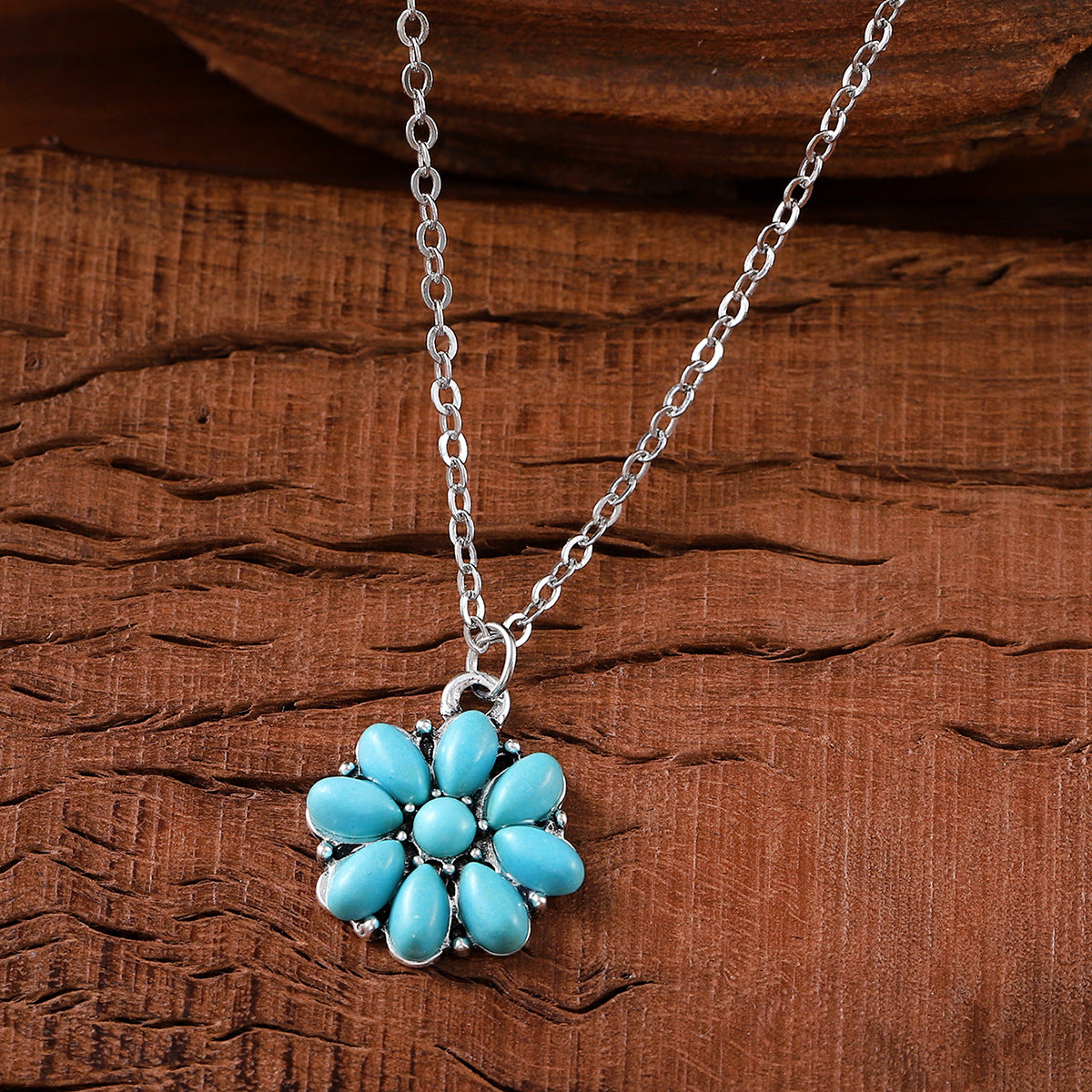 Wholesale  Bohemian Inlaid Turquoise Flower Necklace