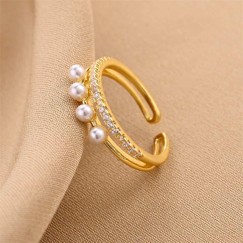 Wholesale 18K gold micro-inlaid zircon round bead ring