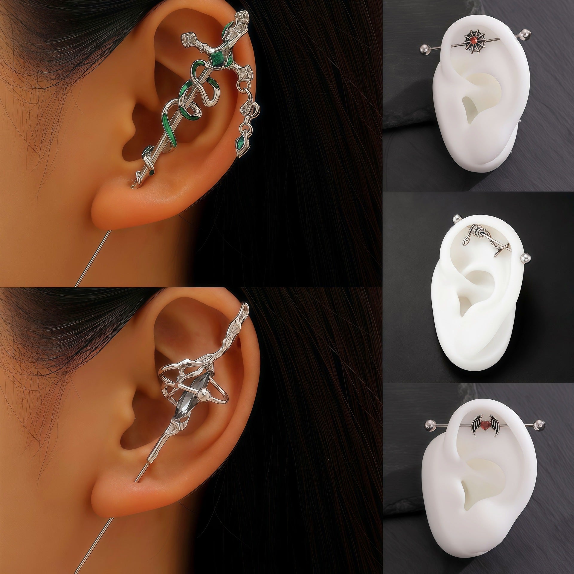 Wholesale Trendy Dark Snake Cross Earrings Metal Double Ear Piercing Jewelry Accessory for Cool Girls Boutique Resale