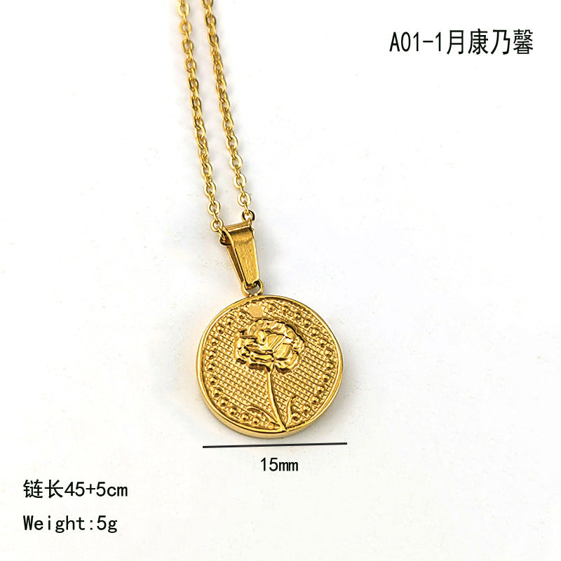 Wholesale Vintage 18K Stainless Steel December Flowers Pendant Necklaces ACC-NE-GuDi007