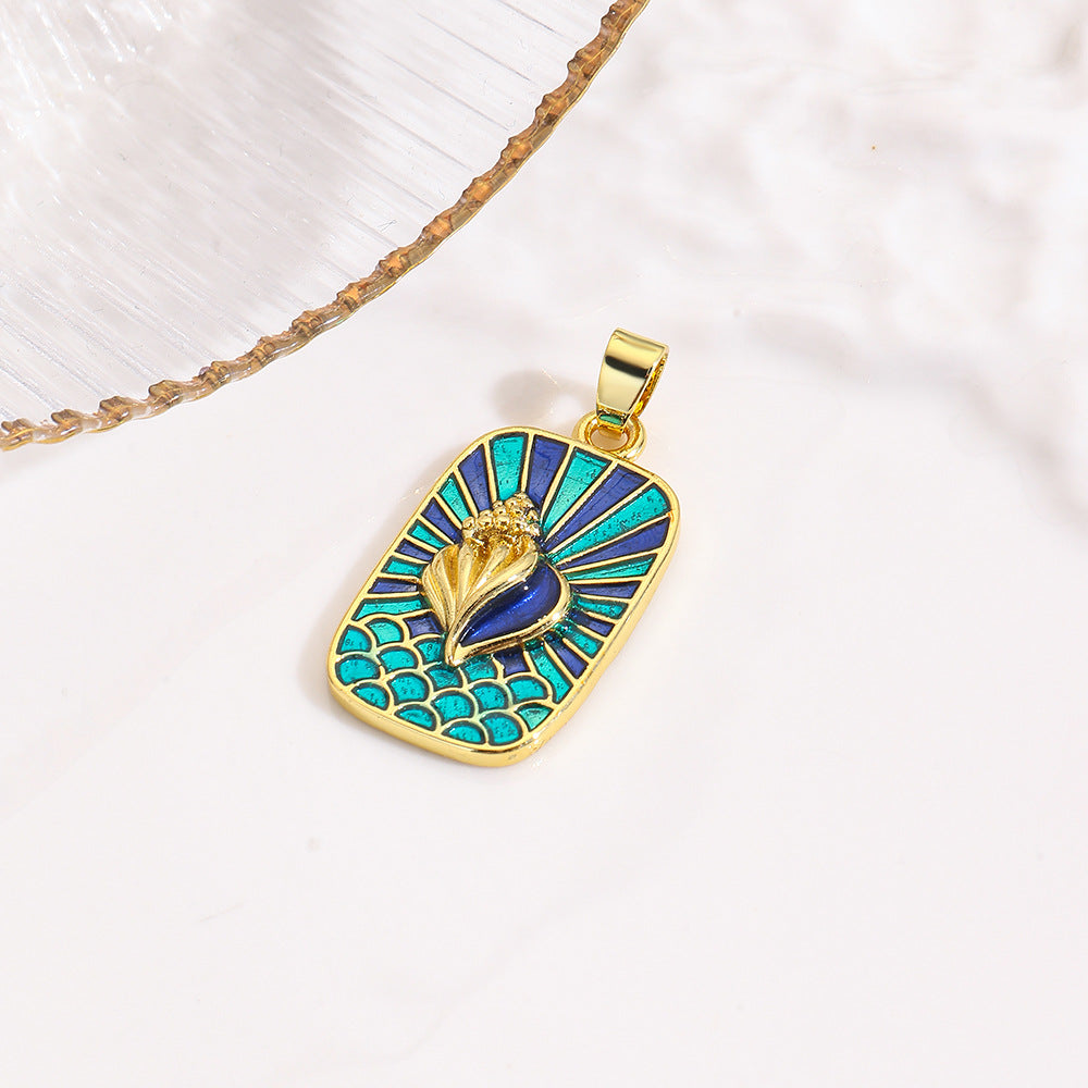 Wholesale square color dripping copper love conch shell eye moon jellyfish tarot pendant necklace
