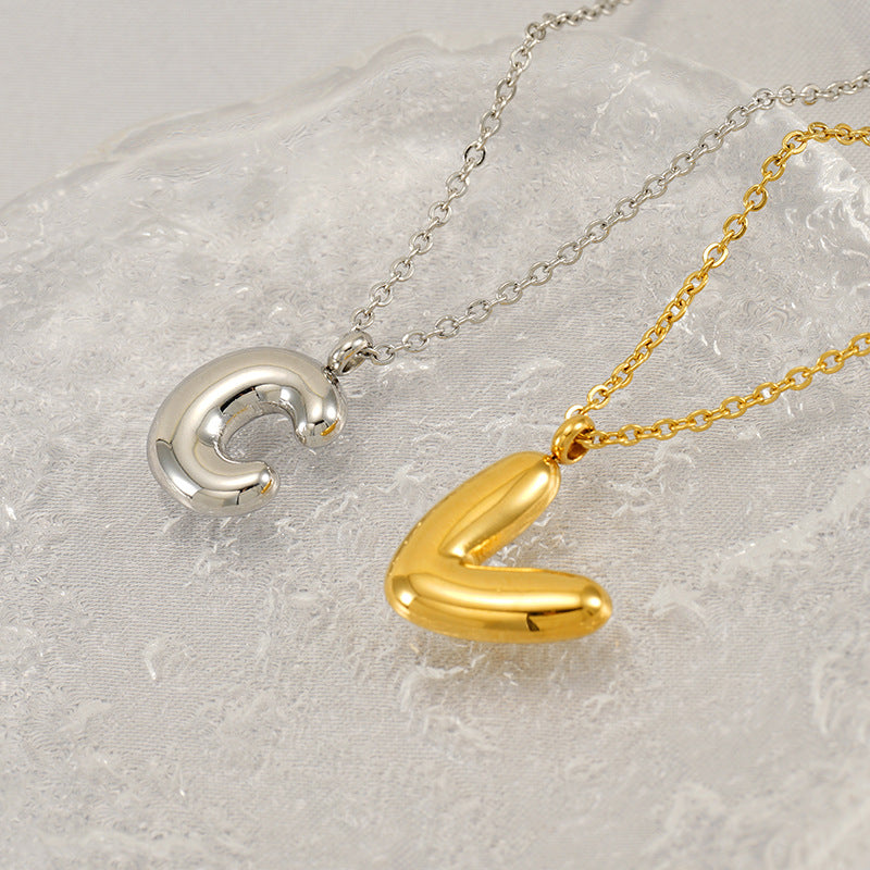 Wholesale  26 English letter necklace  titanium steel bubble smooth letter pendant clavicle chain