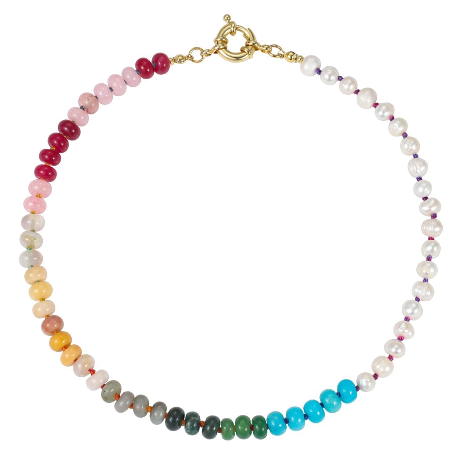 Wholesale Bohemian Style Mixed Color Natural Stone Abacus Beads  Necklace Clavicle Chain