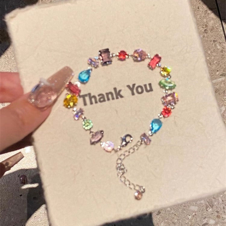 Wholesale Colorful Crystal Candy Zircon Bracelet Alloy Beaded Jewelry Accessory for Gift