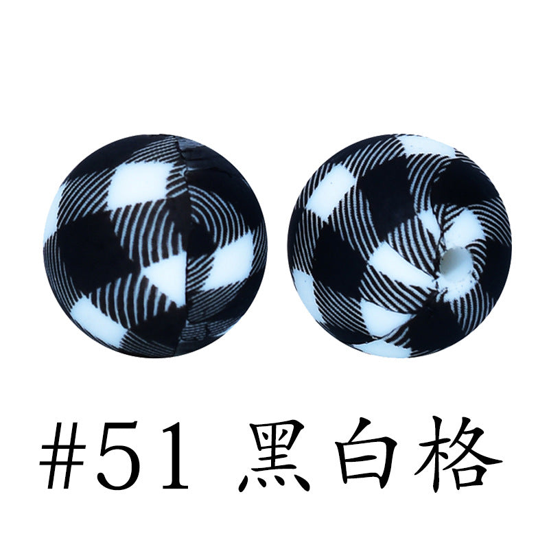 Wholesale 50pcs 15mm Western Style Leopard Skull Color Aztec Printed Silicone Balls Beads ACC-BDS-HeSheng009