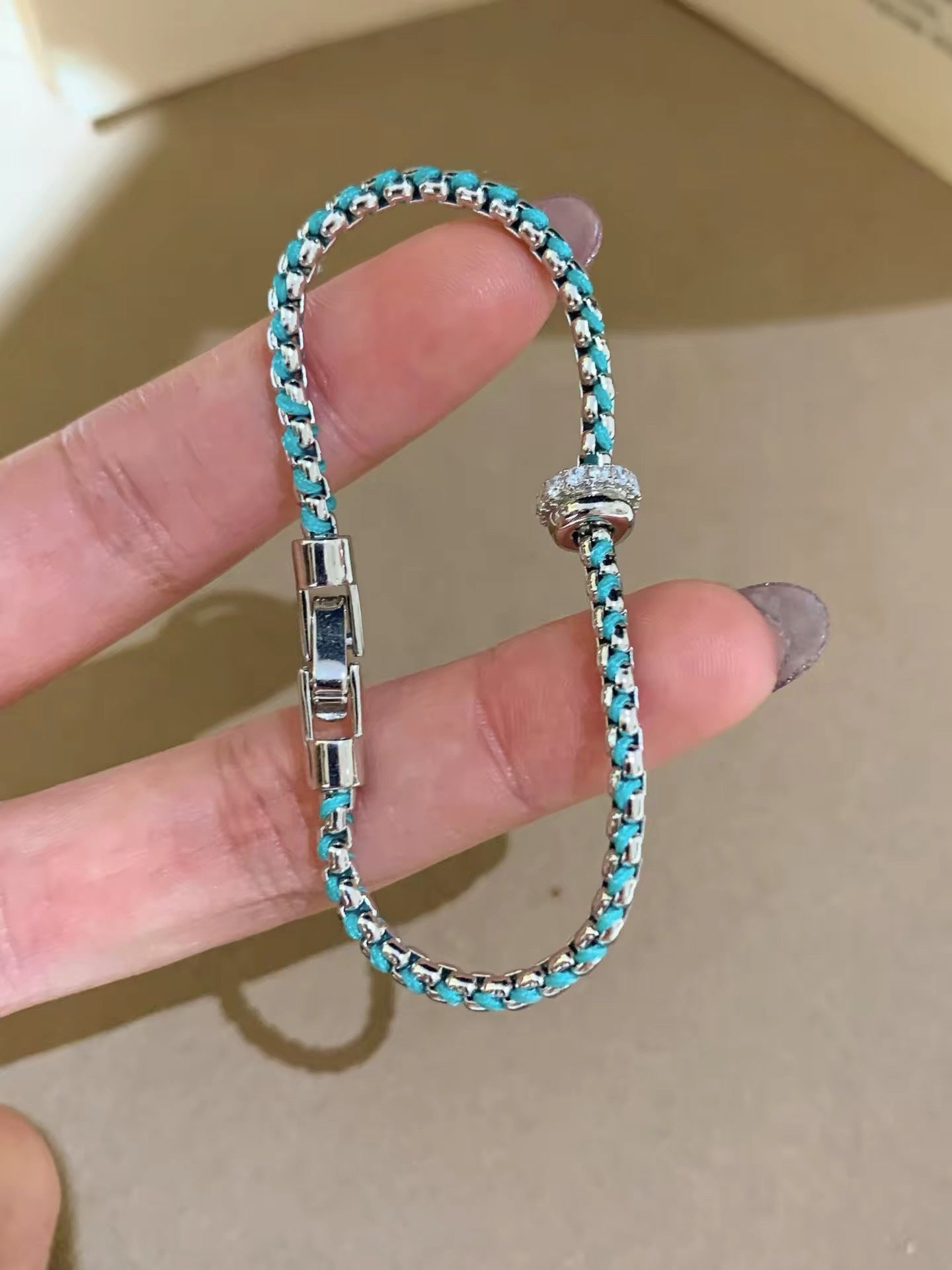 Wholesale Blue Rope Braided Grapevine Bracelet For Women Silver Tone Brass Fashion Jewelry Gift