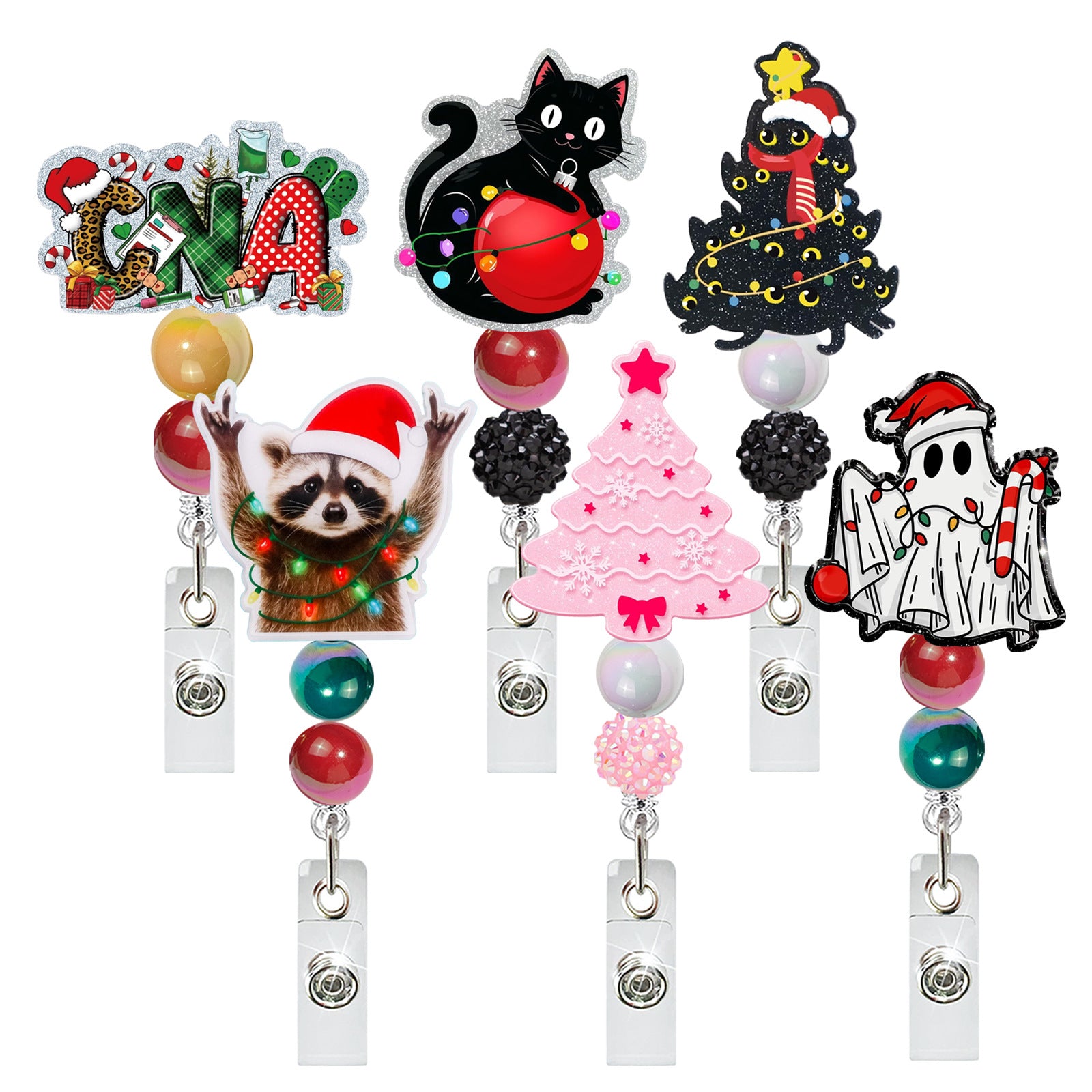 Wholesale Cute Christmas Beaded Acrylic Glitter  Badge Reels