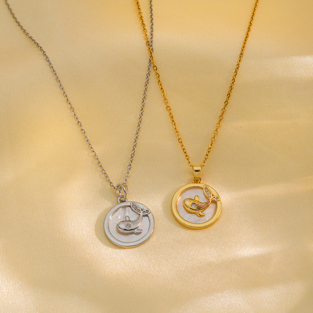 Wholesale Light Luxury Double-sided Shell Dolphin Flower Necklaces ACC-NE-OuBK001