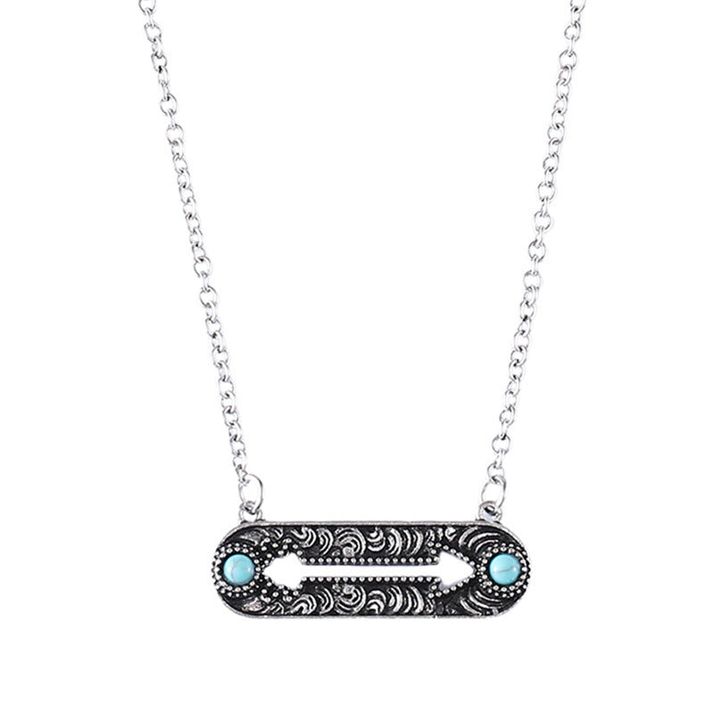 Wholesale Vintage Inlaid Turquoise Geometric Hollow Arrow Pin Clavicle Necklace Trendy Jewelry Accessory