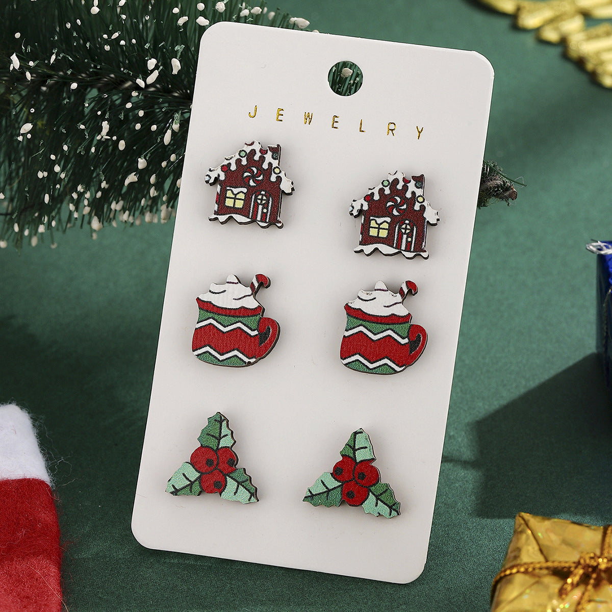 Wholesale Christmas Igloo Wooden Earring Set