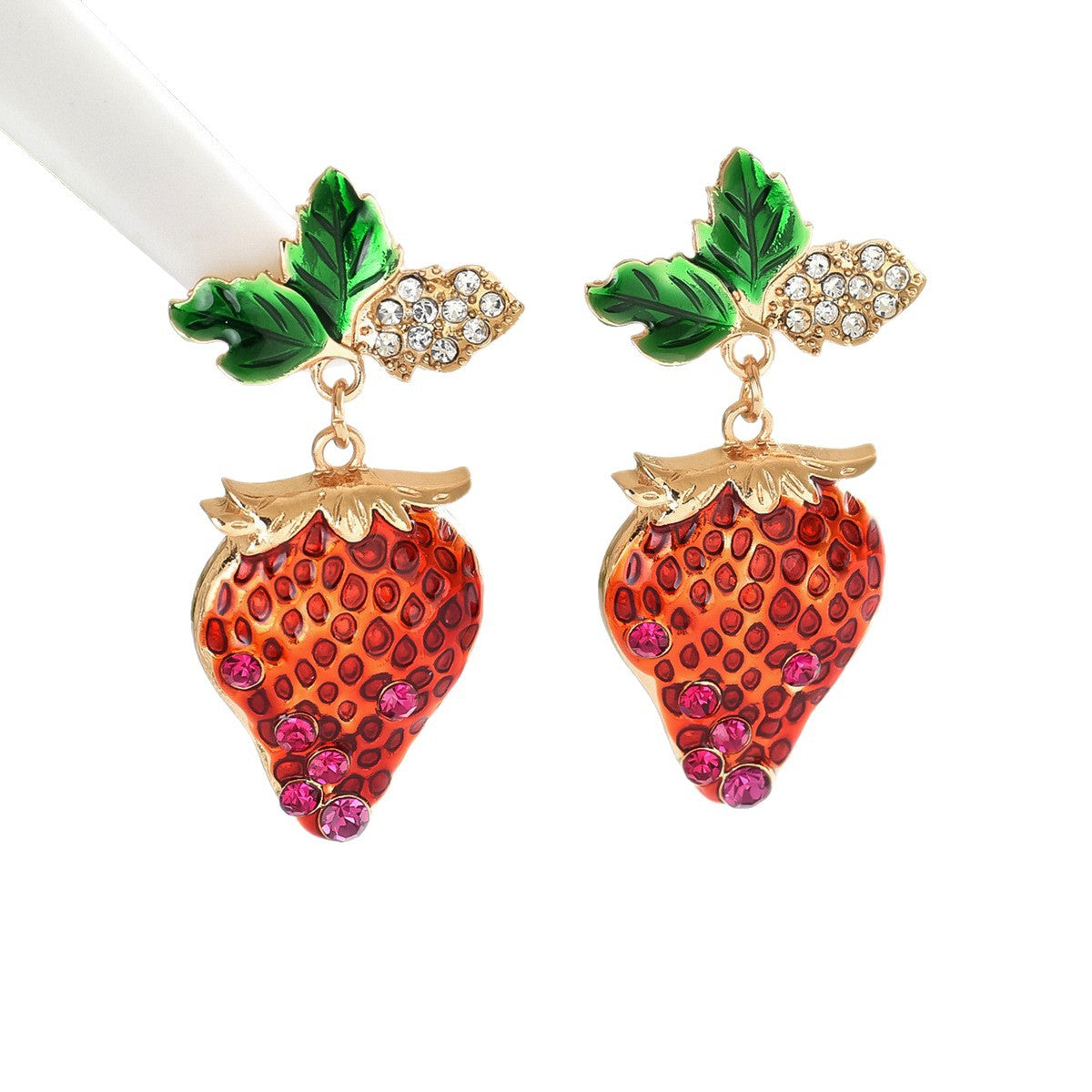 Wholesale Cute strawberry-shaped rhinestone earrings