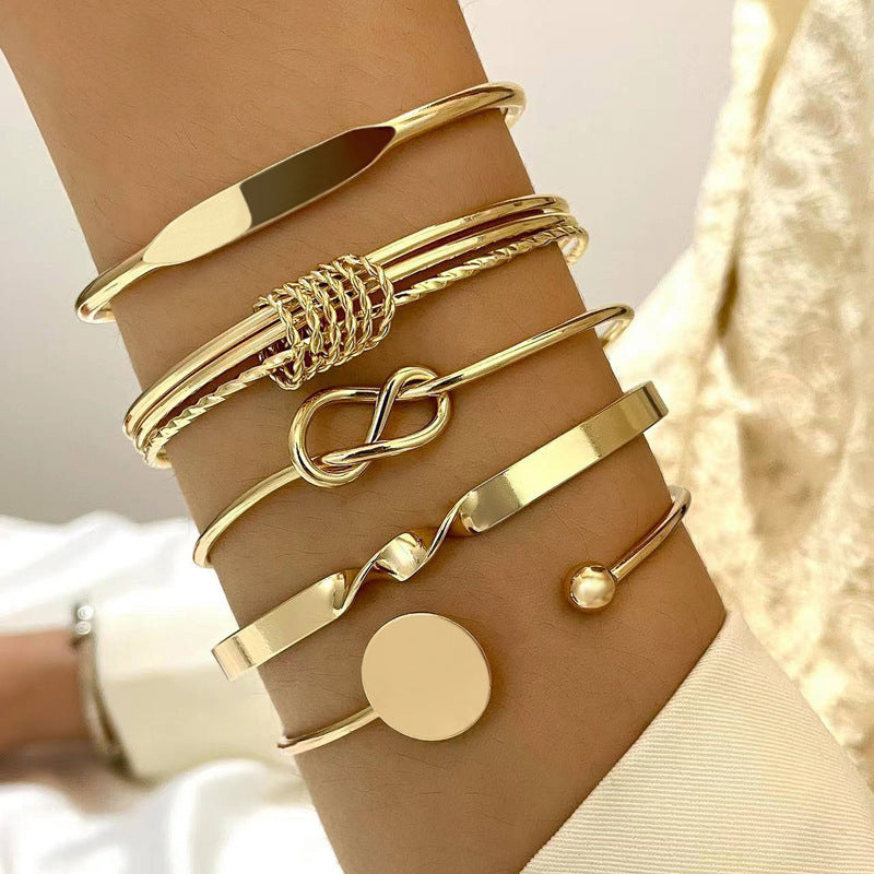 Wholesale Vintage Wide Bracelet Set Gold Glossy Irregular Bracelet ACC-BT-YongGe004
