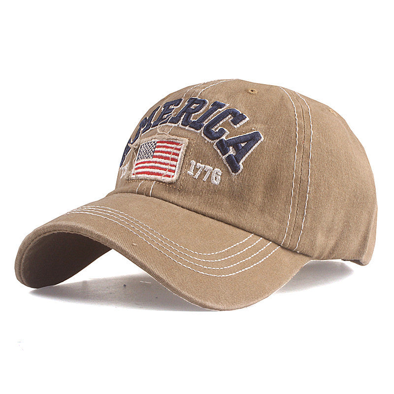 Wholesale washed baseball cap 3D embroidery AMERICA patch peaked cap flag casual hat