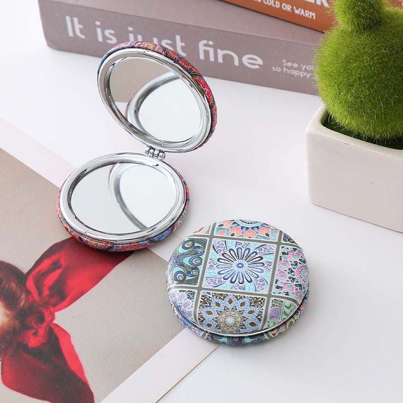 Wholesale Retro Bohemian Portable Round Double Sided Pu Bread Mirror ACC-MR-Haic003